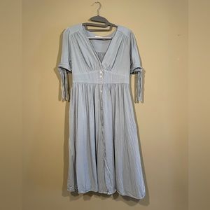 Soft Blue Cotton Madi Dress with Tie Sleeve Accents Size S